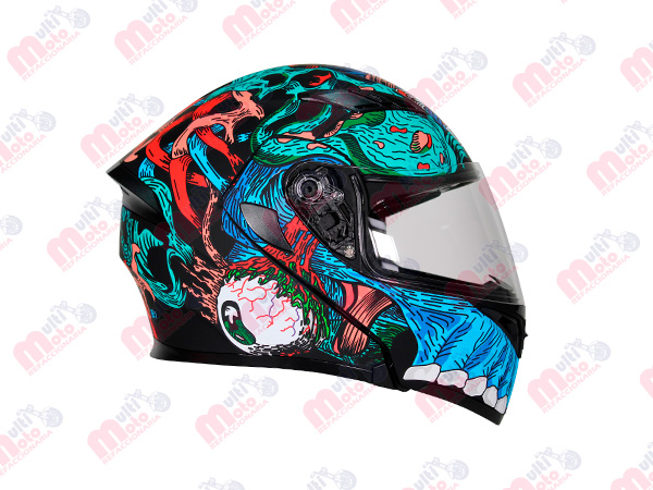 CASCO ABATIBLE R7 RACING UNSCARRED DOBLE MICA DOT L AQUA/ROJ/NGO/MATE