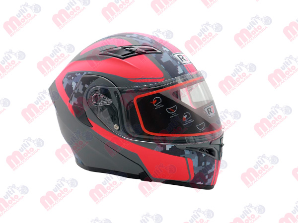 CASCO ABATIBLE R7 RACING UNSCARRED DOBLE MICA DOT M GRS/ROJ/MATE