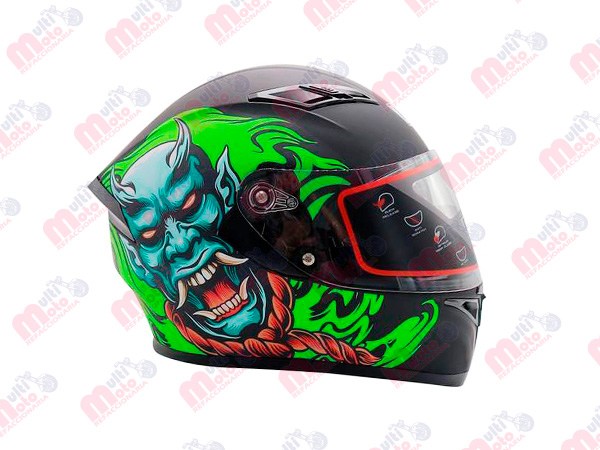 CASCO CERRADO R7 RACING PAINLESS DOBLE MICA DOT XL NGO/VDE FLUO/AQUA/MATE