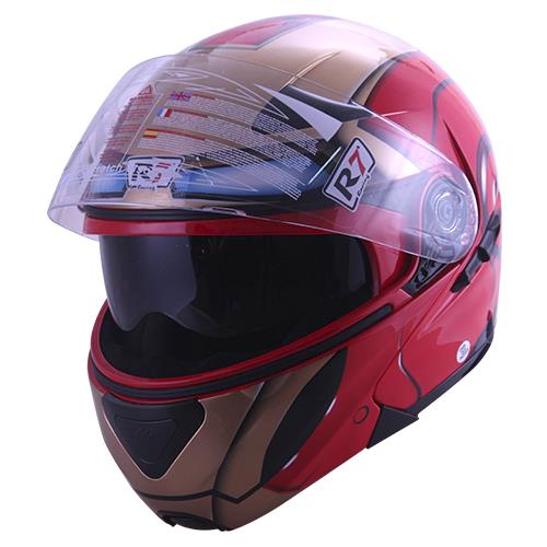 CASCO ABATIBLE R7 RACING FF803-5 DOBLE MICA ECE22.05 M ROJ/CAFE MICA IRIDIUM