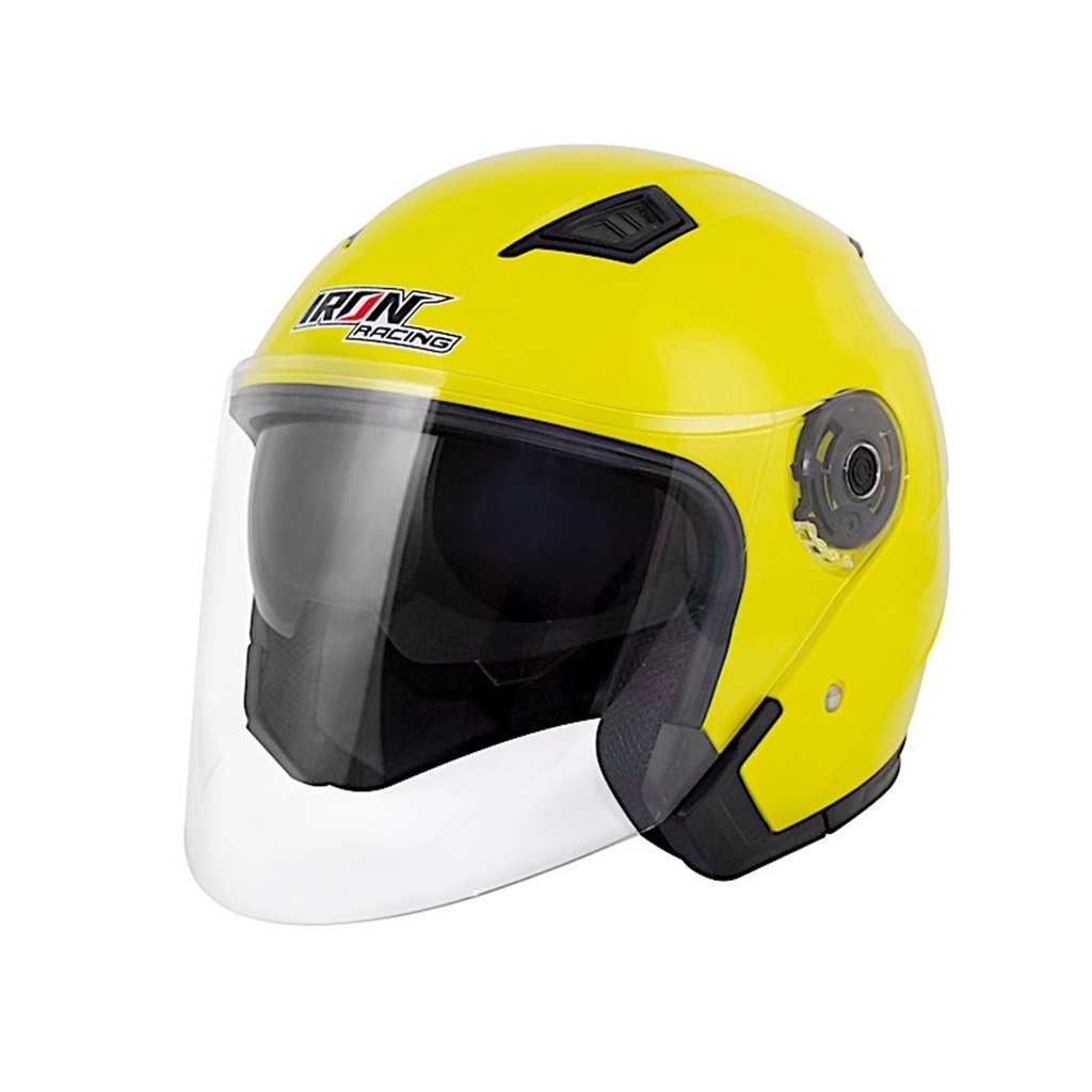 CASCO 3/4 DOT IRON RACING DOBLE MICA MODELO EUPOREO NEON AMARILLO TALLA M