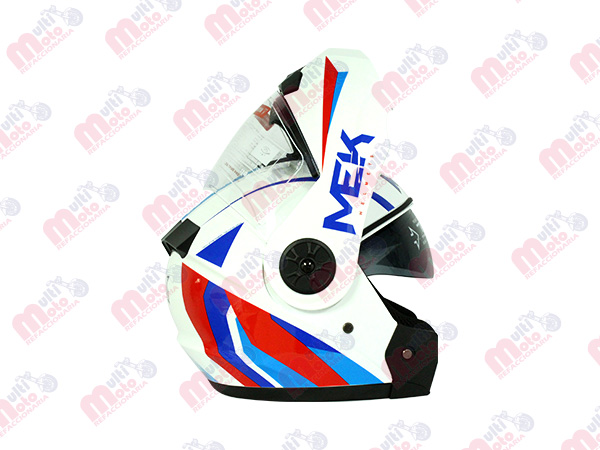 CASCO MEK MK759 ABATIBLE  BANDERA BLANCO/ROJO Brillante