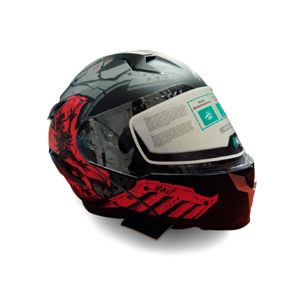 CASCO ABATIBLE HALF DOBLE VISOR LENTE HUMO TEMPLARIO ROJO/GRIS MATE TALLA G