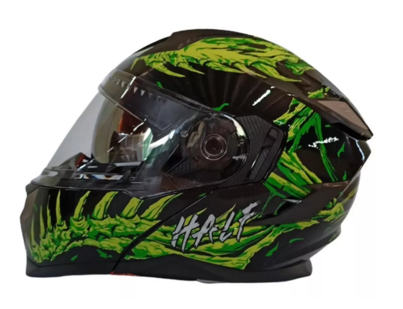 CASCO ABATIBLE HALF DOBLE VISOR LENTE ESPEJO FOSIL NEON/NEGRO TALLA M