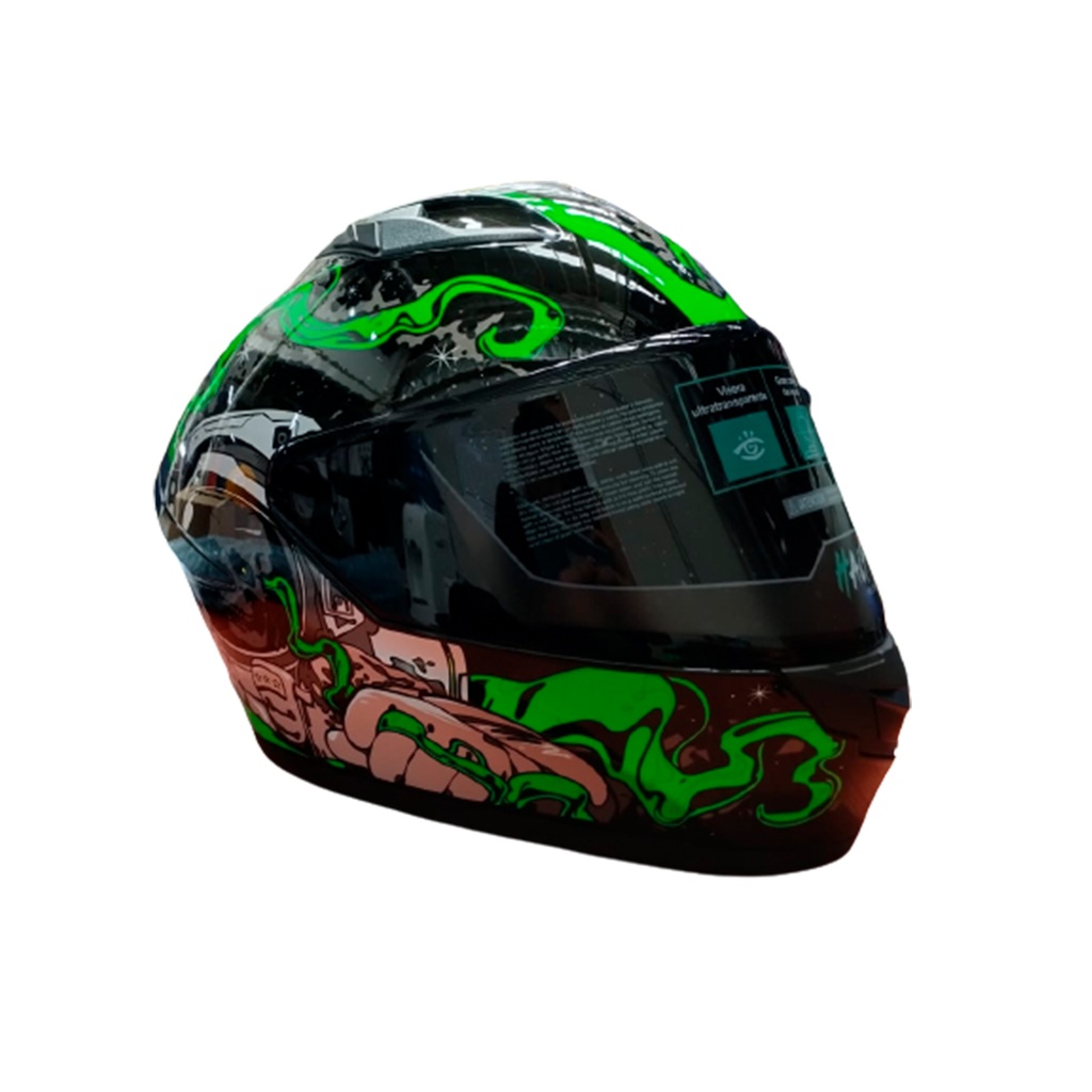 CASCO CERRADO HALF DOBLE VISOR MICA HUMO STRANDED NEGRO/VERDE G