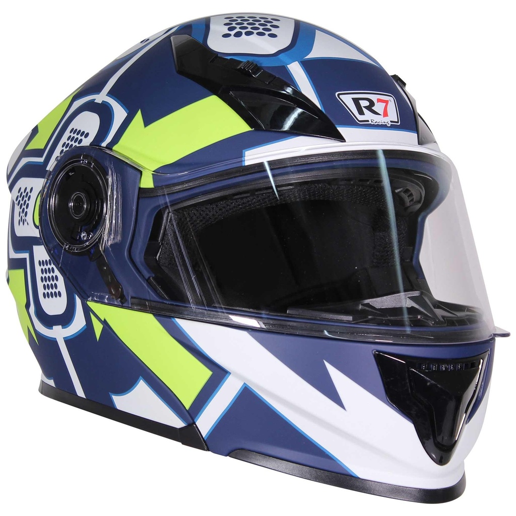 CASCO ABATIBLE R7 RACING EXPERT DOBLE MICA DOT L GRS/AMA/AZUL/MATE