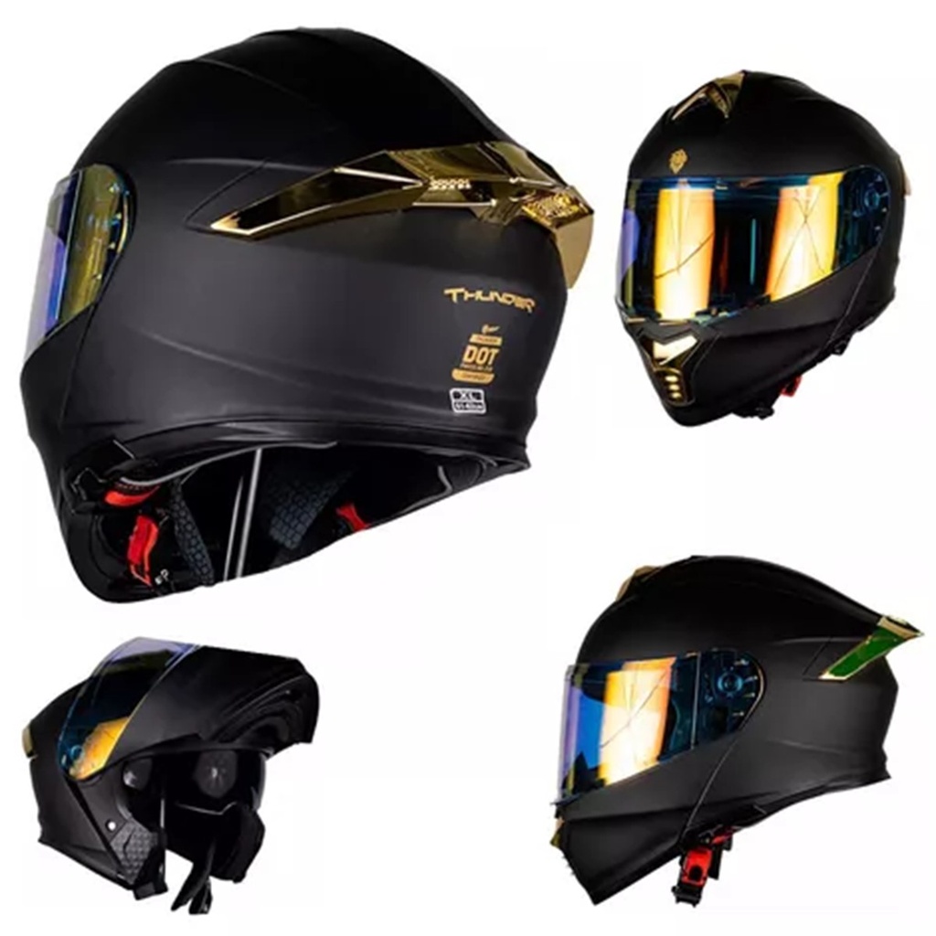 KOV CASCO THUNDER SOLID NE MATE DORADO L