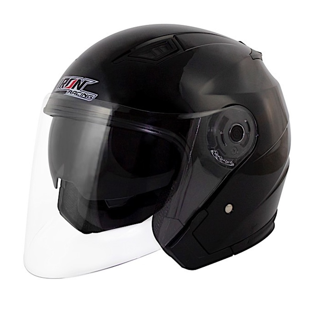 CASCO 3/4 DOT IRON RACING DOBLE MICA MODELO EUPOREO NEGRO BRILLO TALLA L