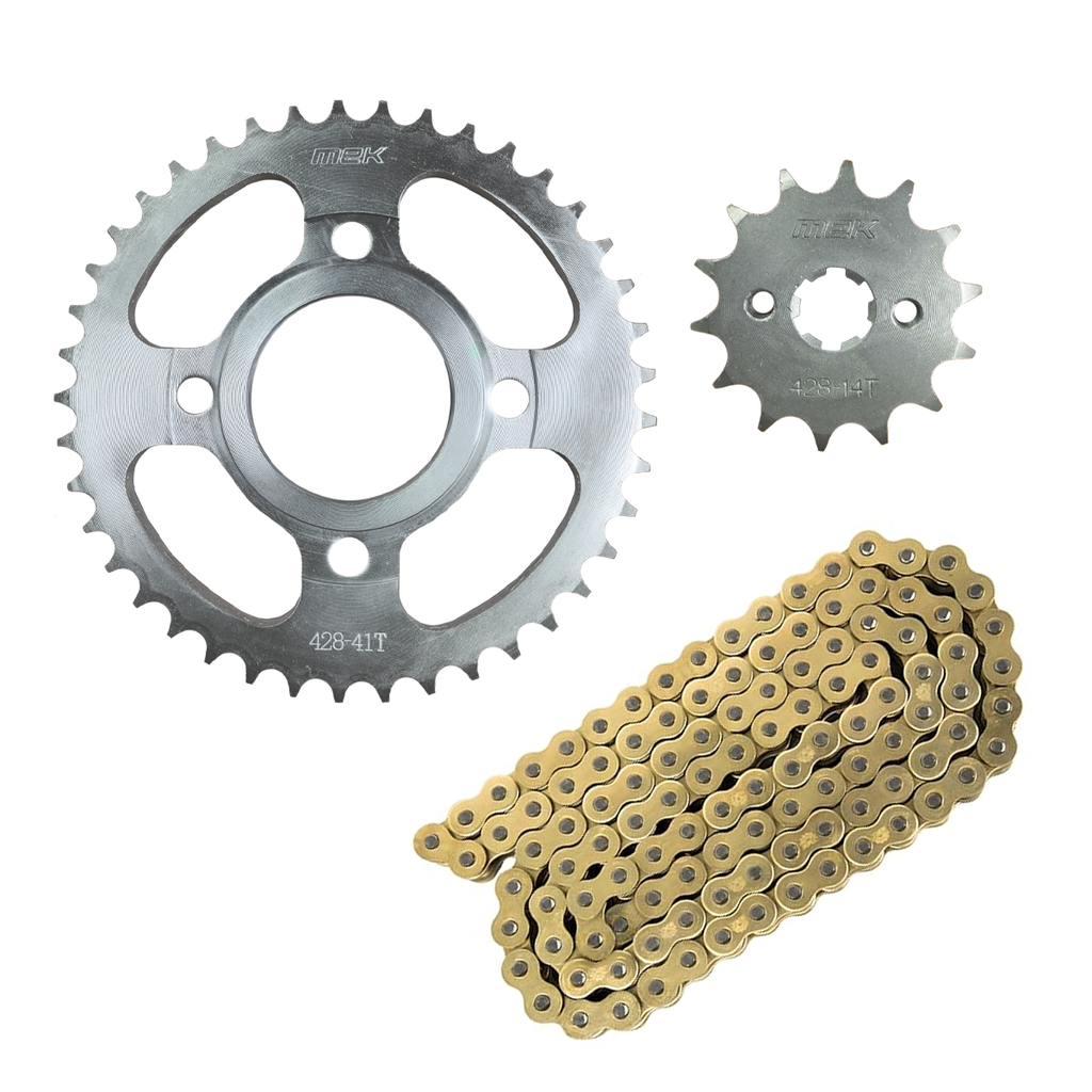 KIT SPROCKET 41T/14T/428H-104L MODELO 125-FL AÑO 19-25, CADENA DORADA