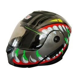 [7101-1284] CASCO ABATIBLE R7 RACING MD-903 DOBLE MICA L GRS/ROJ/VDE/BCO